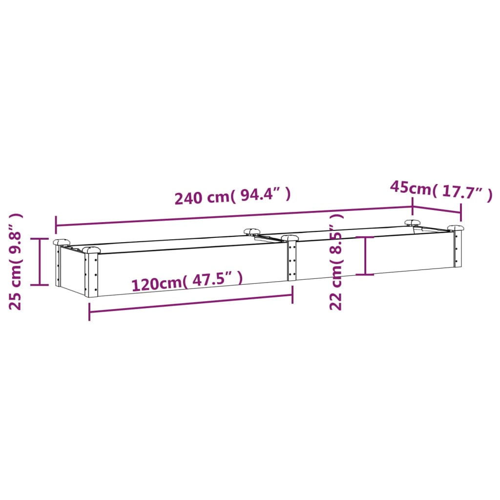 Fioriera Giardino Fodera Marrone 240x45x25 cm Massello Abete | homemem39