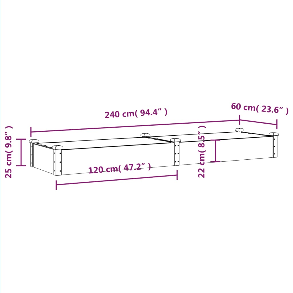 Fioriera Giardino con Fodera Marrone 240x60x25cm Massello Abete | homemem39