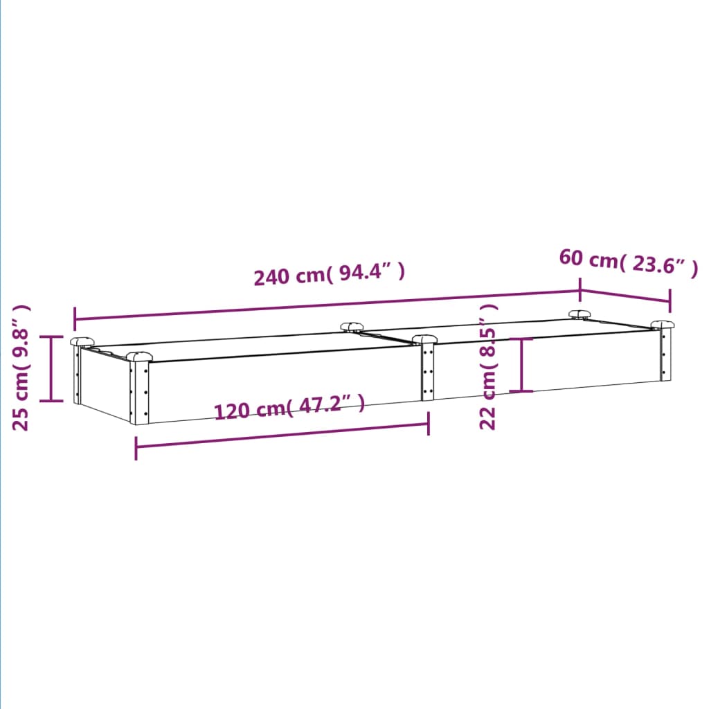Fioriera Giardino con Fodera Grigia 240x60x25 cm Massello Abete | homemem39