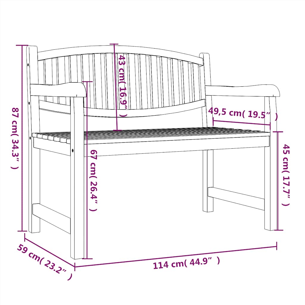 Panca da Giardino 114x59x87 cm Legno Massello di Teak | homemem39
