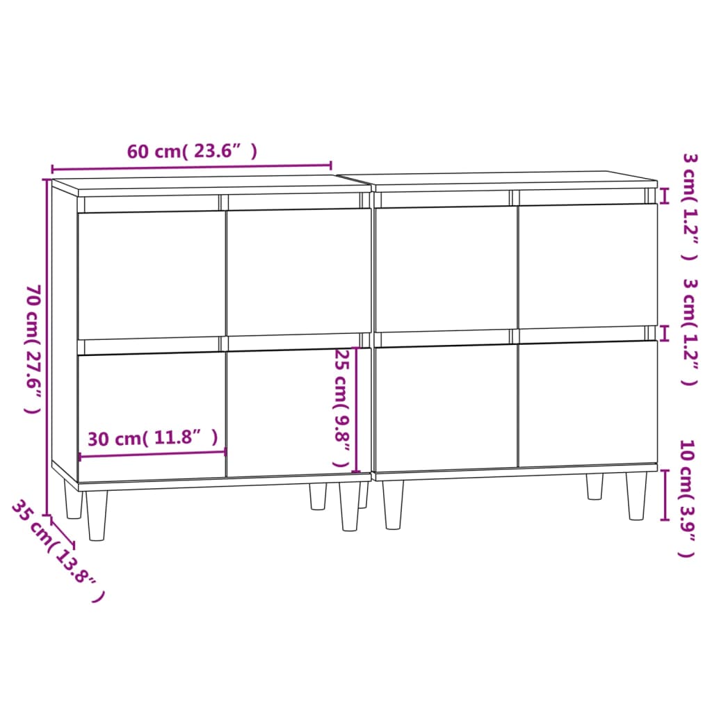 Credenze 2pz Rovere Fumo 60x35x70 cm in Legno Multistrato | homemem39