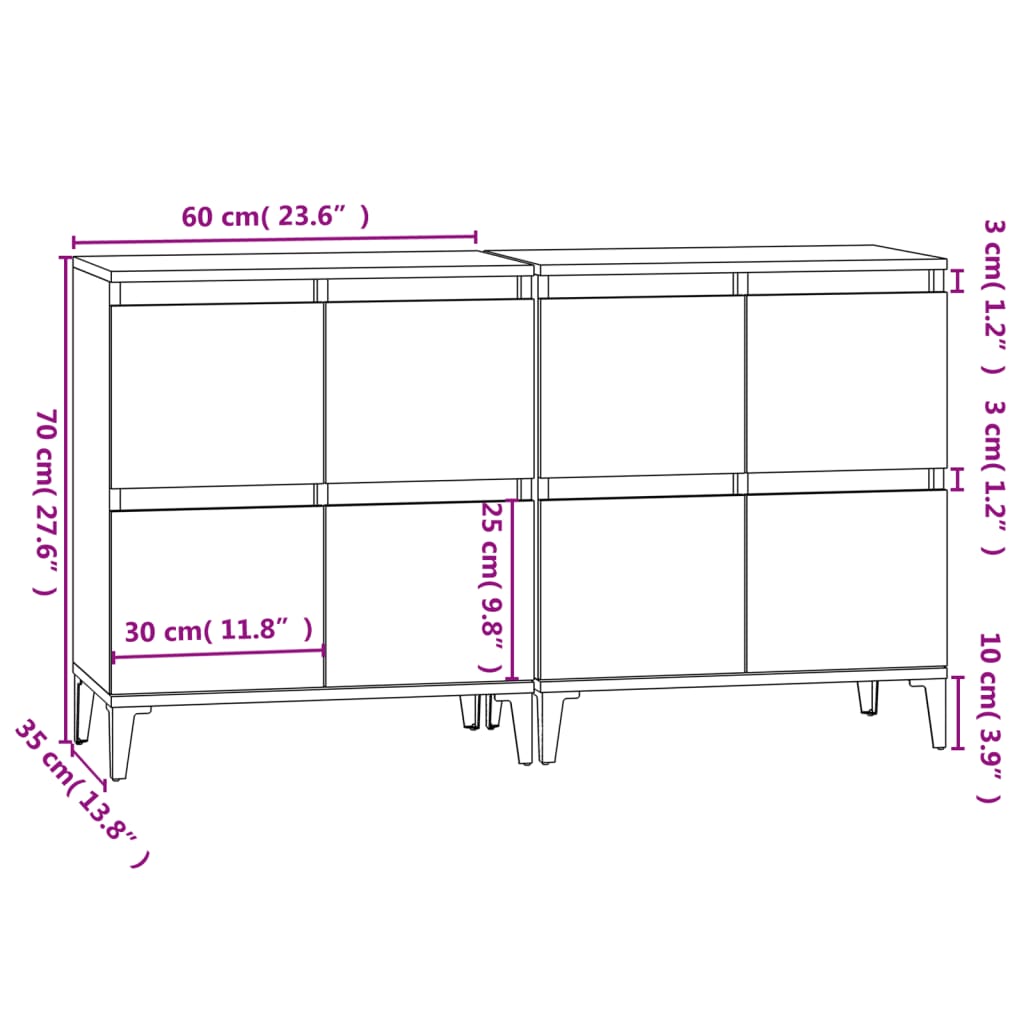 Credenze 2pz Grigio Cemento 60x35x70 cm in Legno Multistrato | homemem39