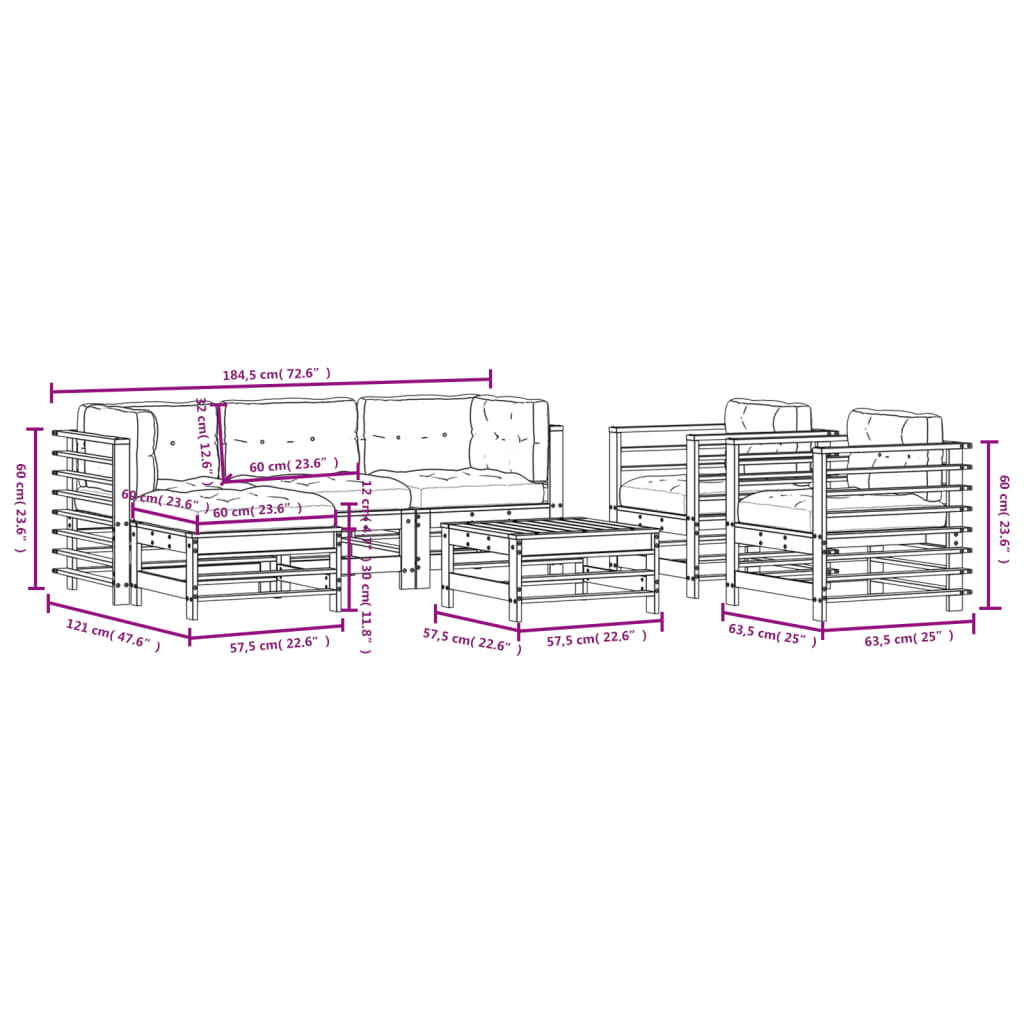 Set Divani da Giardino 7pz con Cuscini in Legno Massello Bianco | homemem39