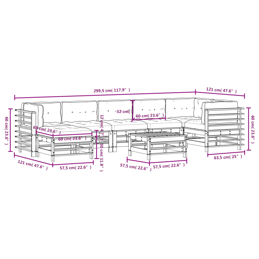 Set Divani da Giardino 8pz con Cuscini in Legno Massello Bianco | homemem39