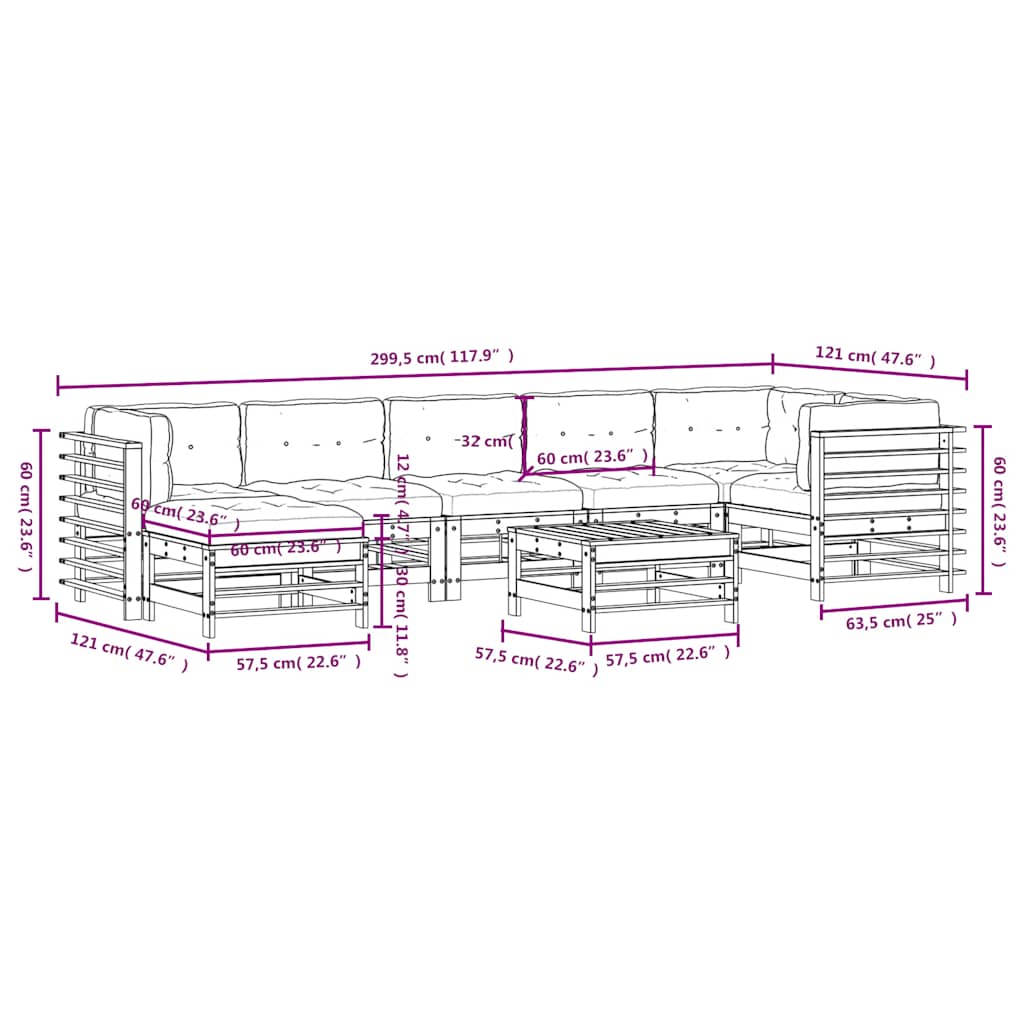 Set Divani da Giardino 8pz con Cuscini in Legno Massello Grigio | homemem39