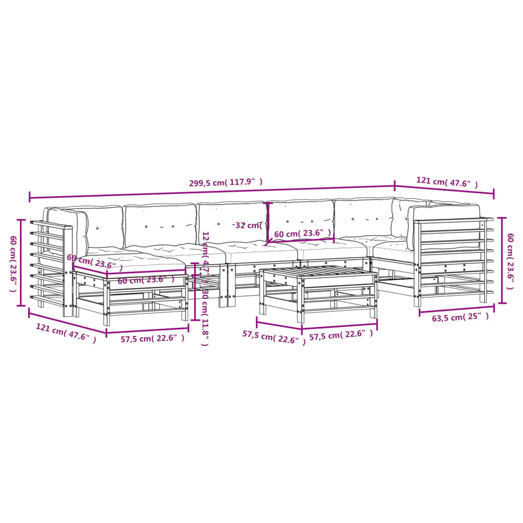 Set Divani da Giardino 8pz con Cuscini Legno Impregnato di Pino | homemem39