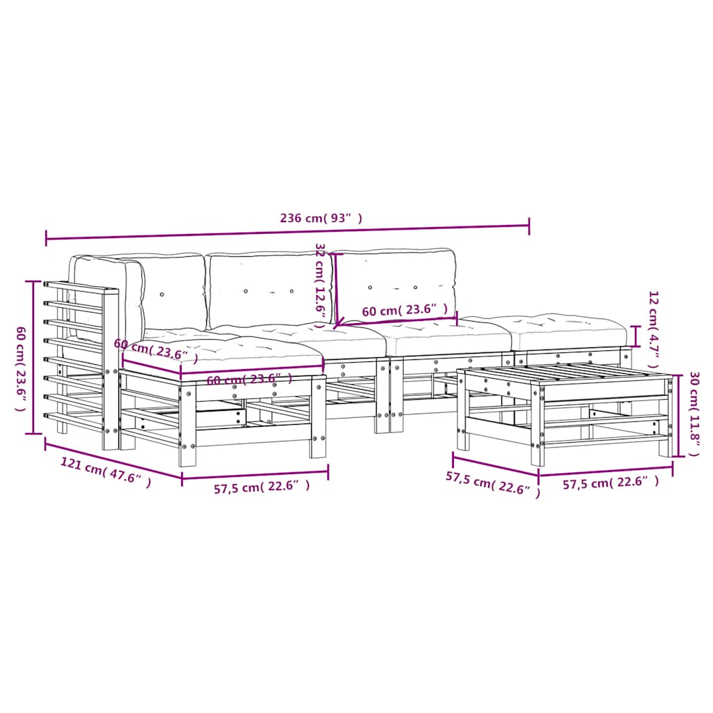 Set Divani da Giardino 6pz con Cuscini in Legno Massello Grigio | homemem39