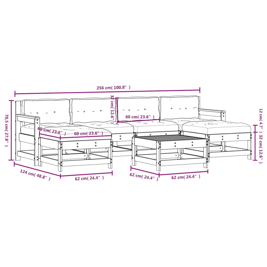 Set Divani da Giardino 7pz con Cuscini in Legno Massello Bianco | homemem39
