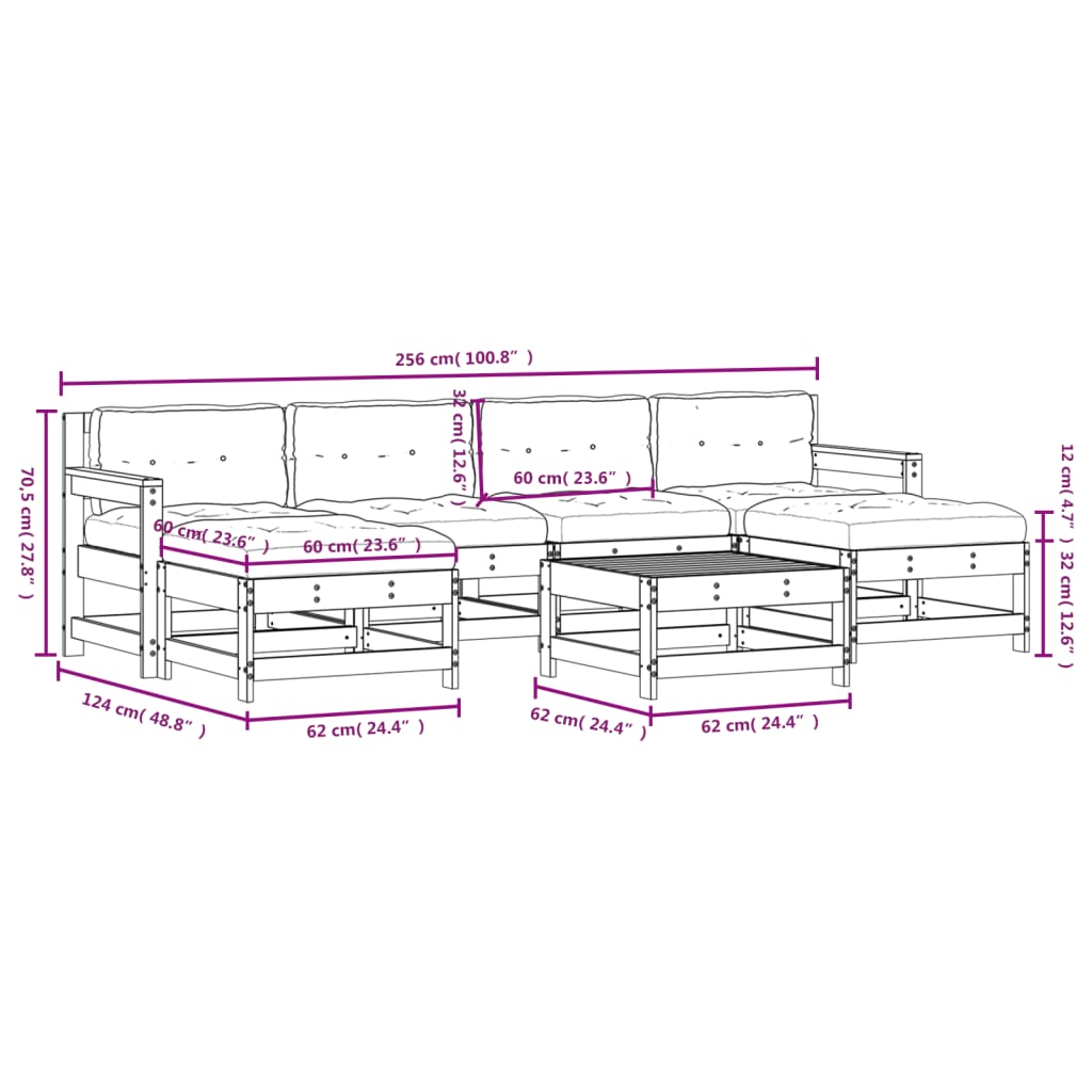 Set Divani da Giardino 7pz con Cuscini in Legno Massello Grigio | homemem39