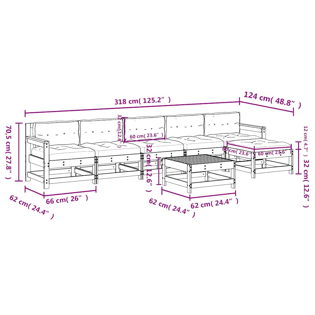 Set Divani da Giardino 7pz con Cuscini in Legno Massello Grigio | homemem39