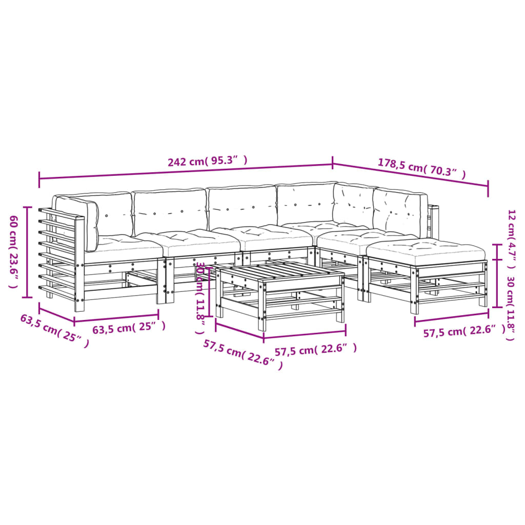 Set Divani da Giardino 7pz con Cuscini in Legno Massello Bianco | homemem39