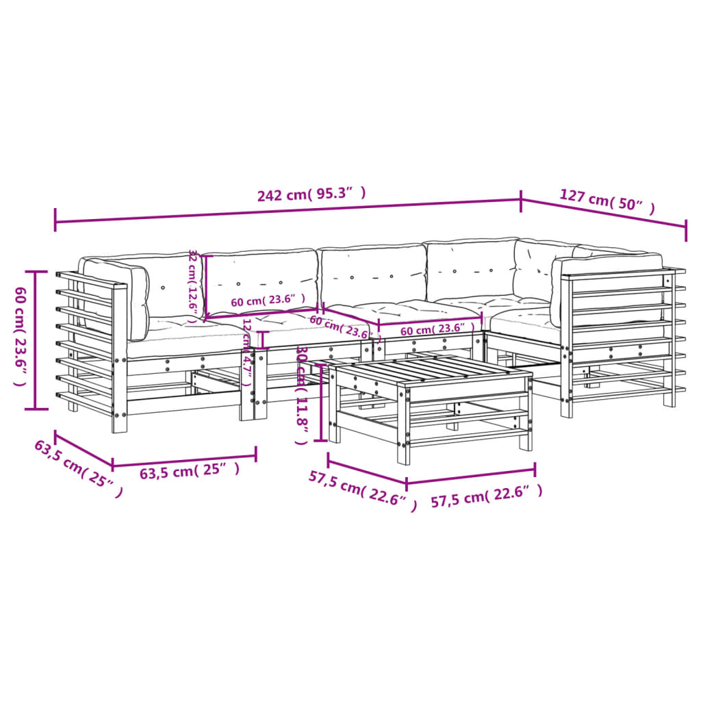 Set Divani da Giardino 6pz con Cuscini in Legno Massello Bianco | homemem39