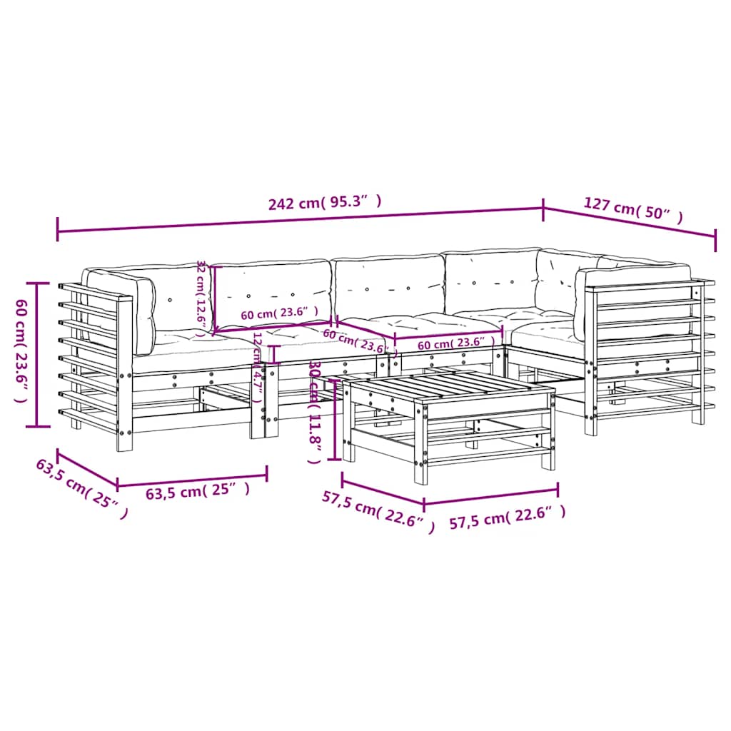 Set Divani da Giardino 6pz con Cuscini in Legno Massello Grigio | homemem39