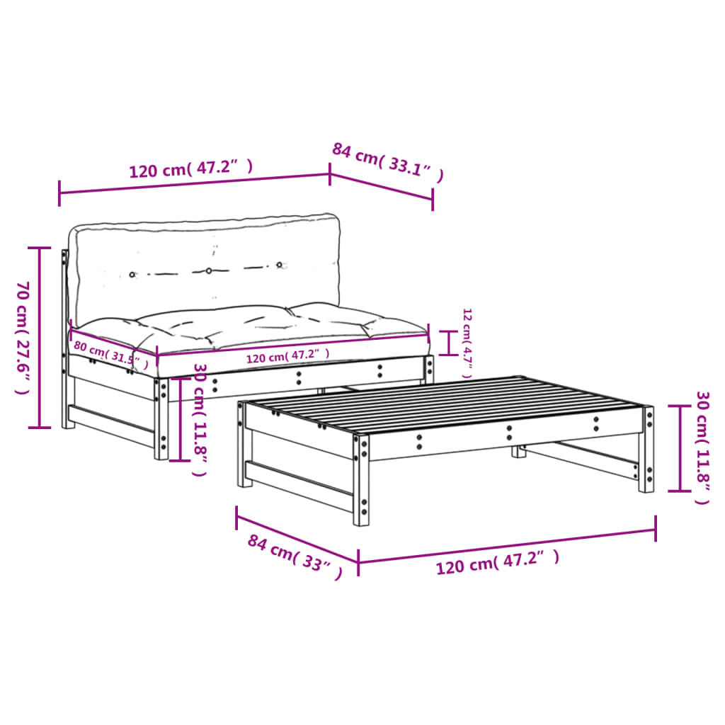 Set Divani da Giardino 2 pz con Cuscini in Legno Massello | homemem39