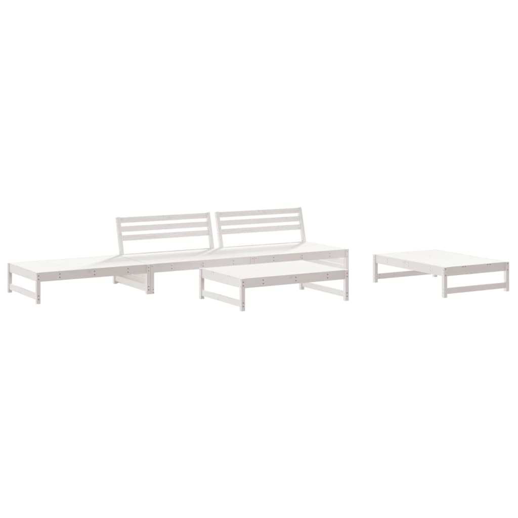 Set Divani da Giardino 5pz con Cuscini in Legno Massello Bianco | homemem39