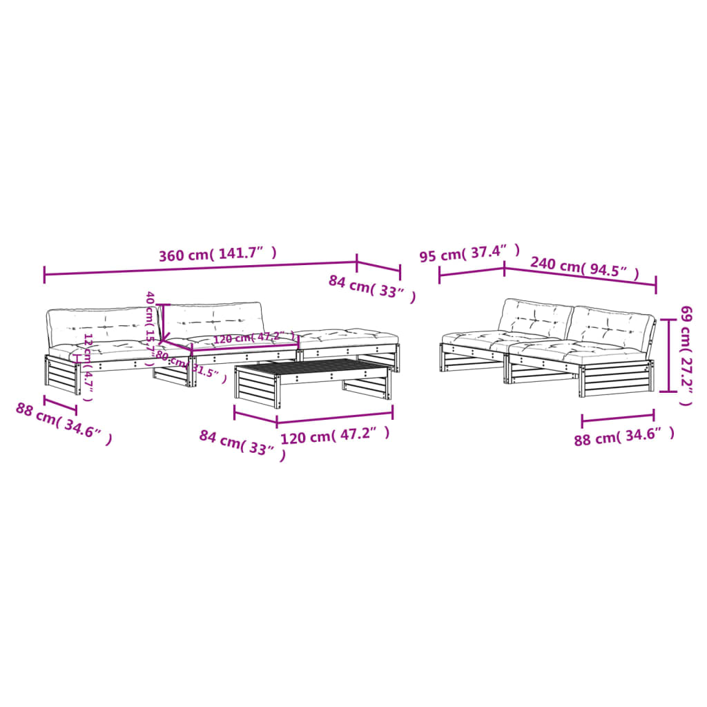 Set Divani da Giardino 6pz con Cuscini in Legno Massello Bianco | homemem39