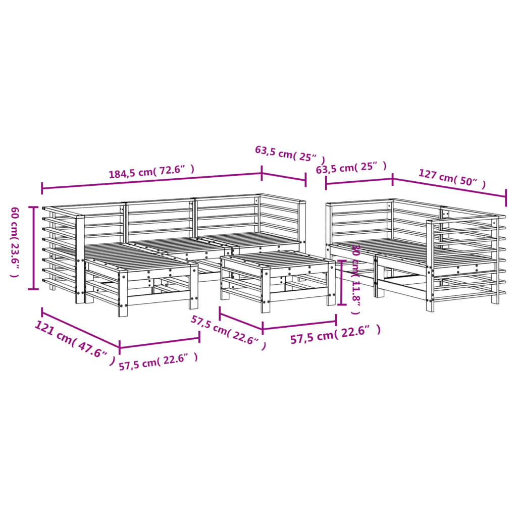 Set Salotto da Giardino 7 pz in Legno Impregnato di Pino | homemem39