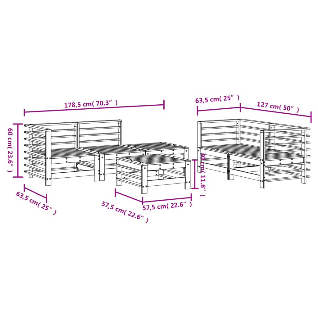 Set Salotto da Giardino 6 pz Bianco in Legno Massello di Pino | homemem39