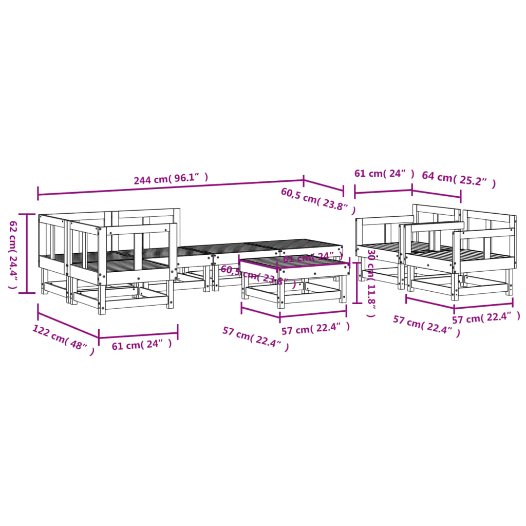 Set Salotto da Giardino 8 pz in Legno Impregnato di Pino | homemem39