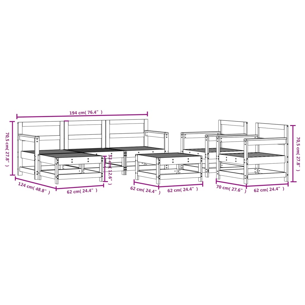 Set Salotto da Giardino 7 pz in Legno Massello di Douglas | homemem39
