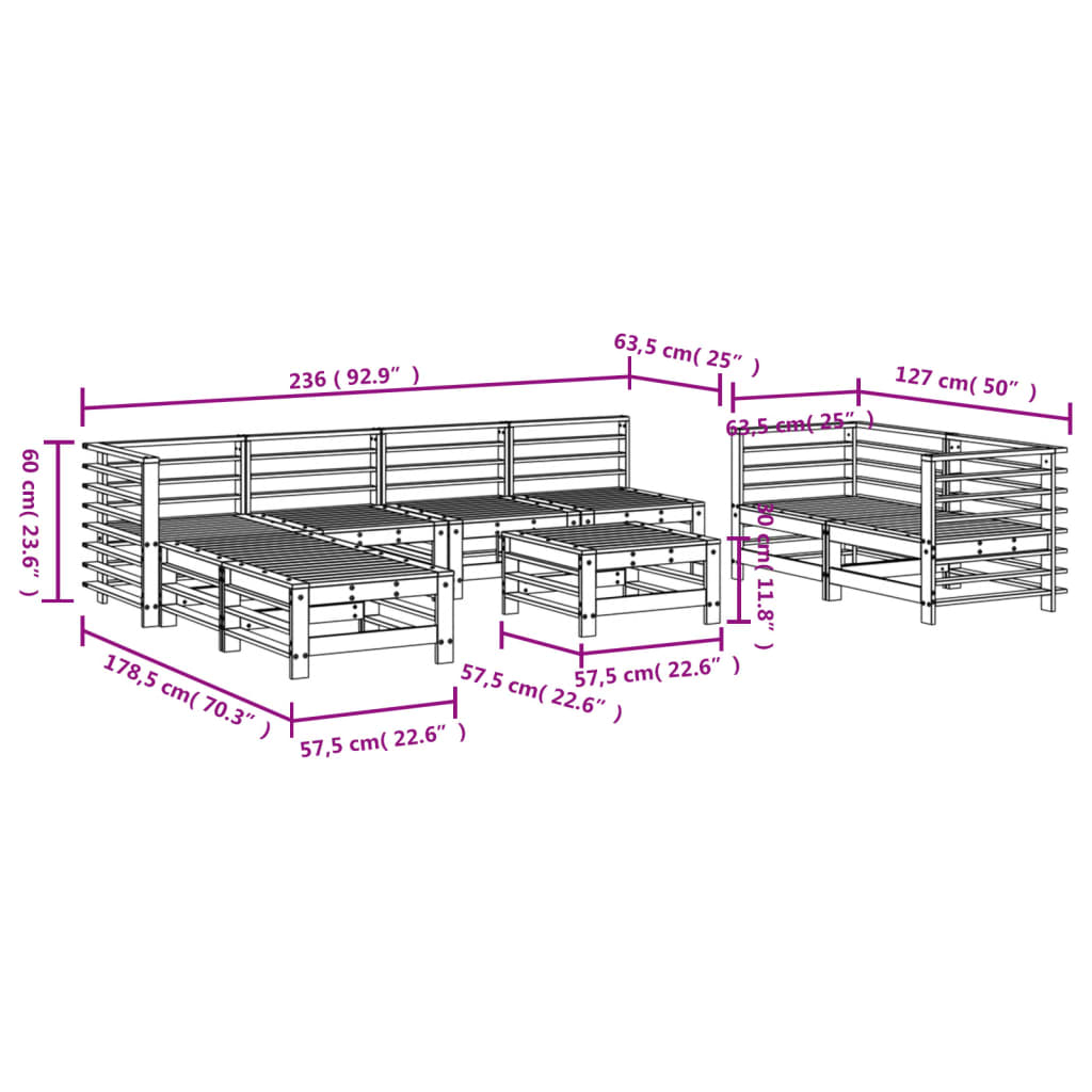 Set Salotto da Giardino 9 pz in Legno Impregnato di Pino | homemem39