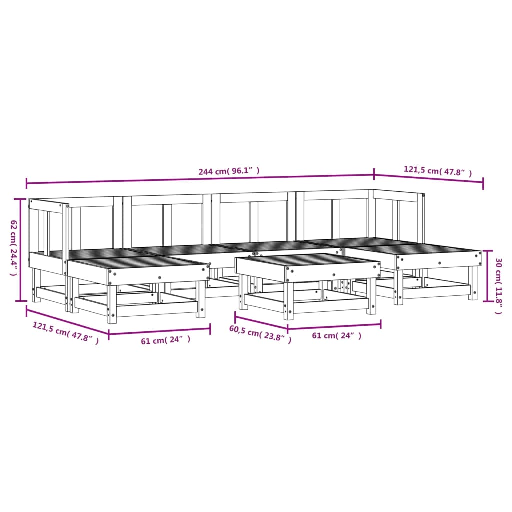 Set Salotto da Giardino 7 pz Bianco in Legno Massello di Pino | homemem39