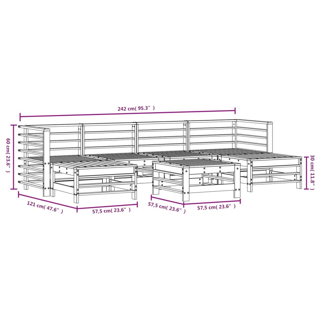 Set Salotto da Giardino 7 pz Bianco in Legno Massello di Pino | homemem39