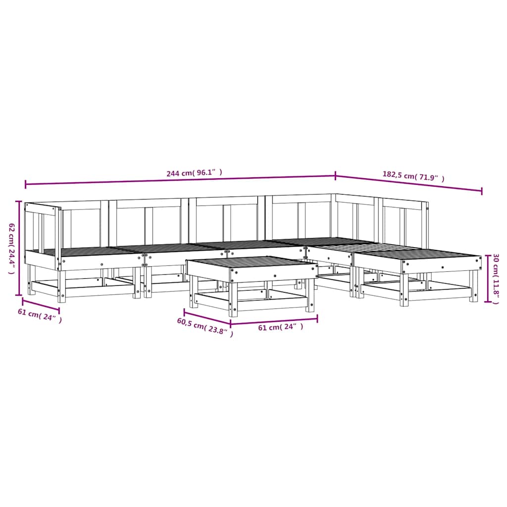 Set Salotto da Giardino 7 pz Bianco in Legno Massello di Pino | homemem39