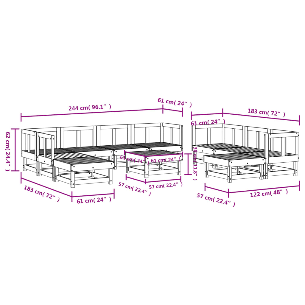 Set Salotto da Giardino 11 pz in Legno Massello di Pino | homemem39