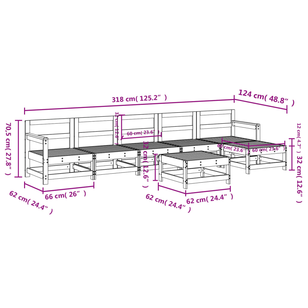 Set Salotto da Giardino 7 pz Bianco in Legno Massello di Pino | homemem39
