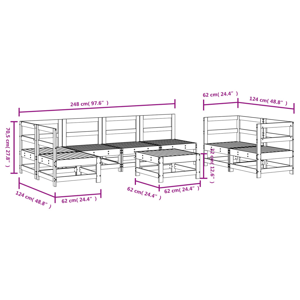 Set Salotto da Giardino 8 pz in Legno Massello di Pino Bianco | homemem39
