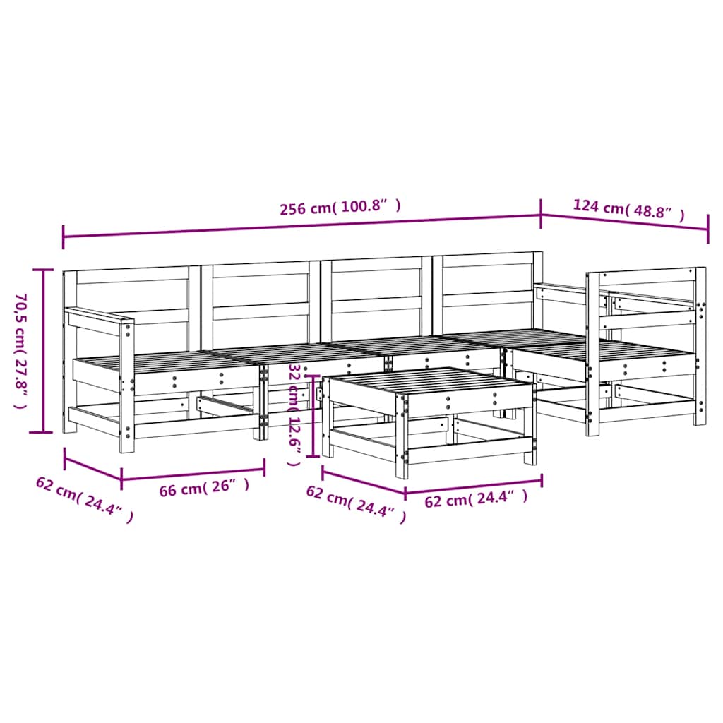Set Salotto da Giardino 6 pz in Legno Massello di Pino | homemem39