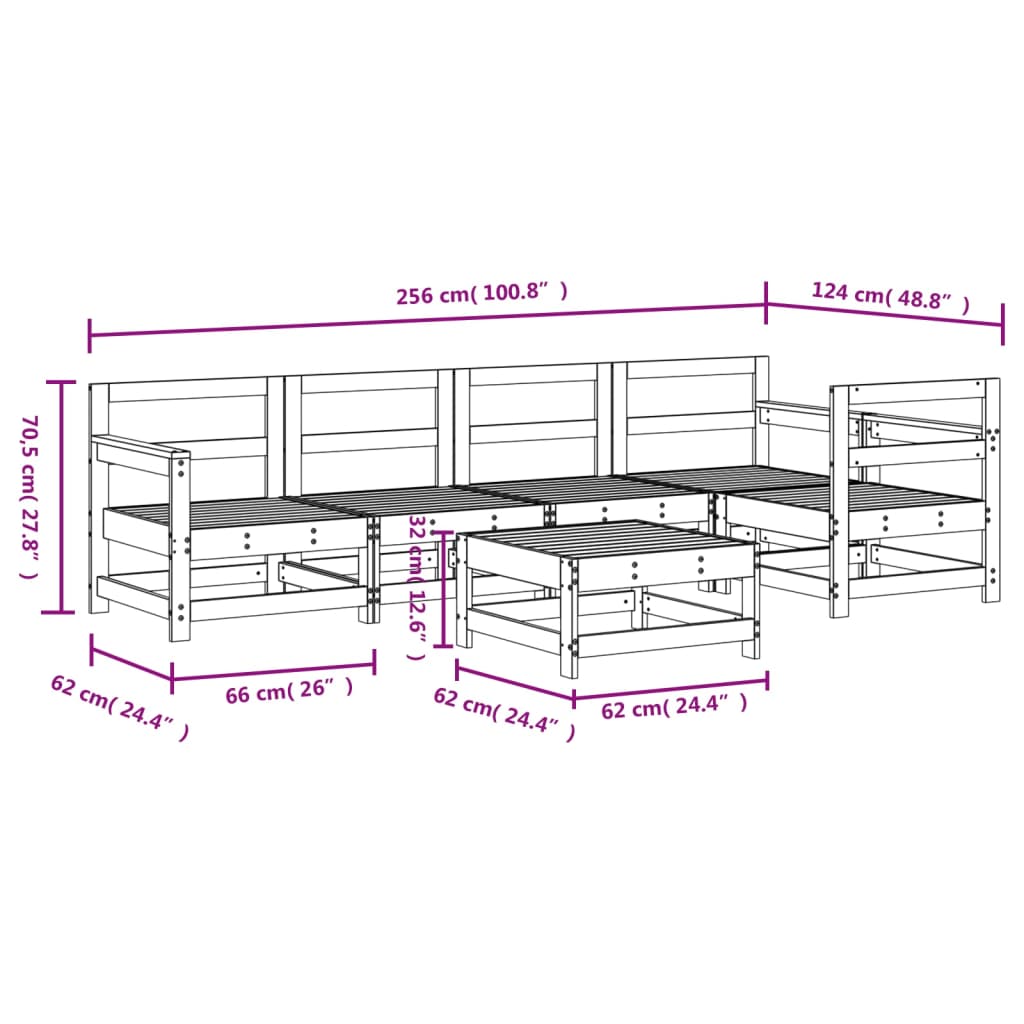 Set Salotto da Giardino 6 pz Grigio in Legno Massello di Pino | homemem39