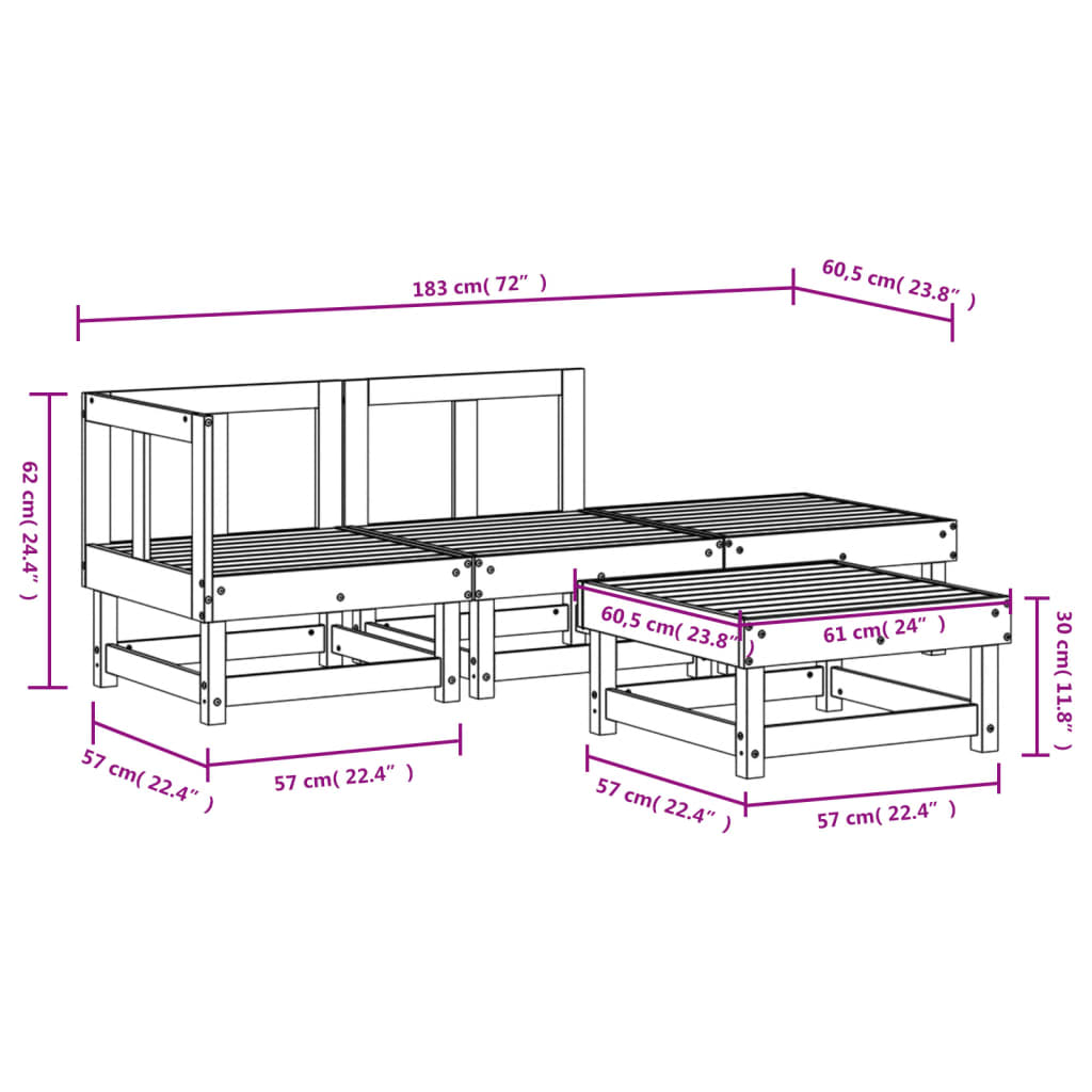 Set Salotto da Giardino 4 pz in Legno Massello di Douglas | homemem39