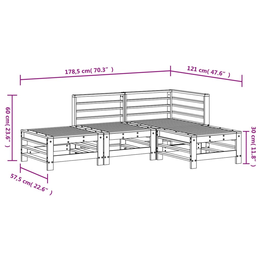Set Salotto da Giardino 4 pz Bianco in Legno Massello di Pino | homemem39