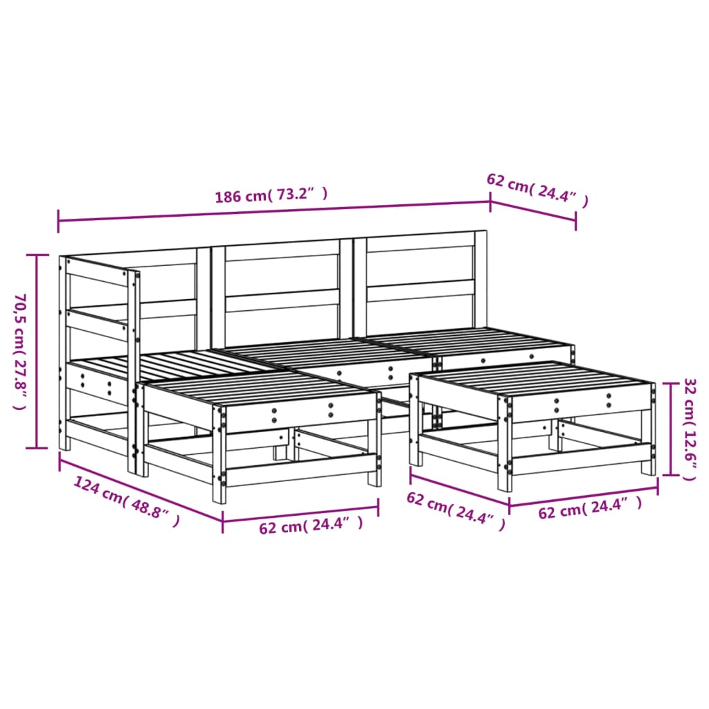 Set Salotto da Giardino 5 pz Bianco in Legno Massello di Pino | homemem39