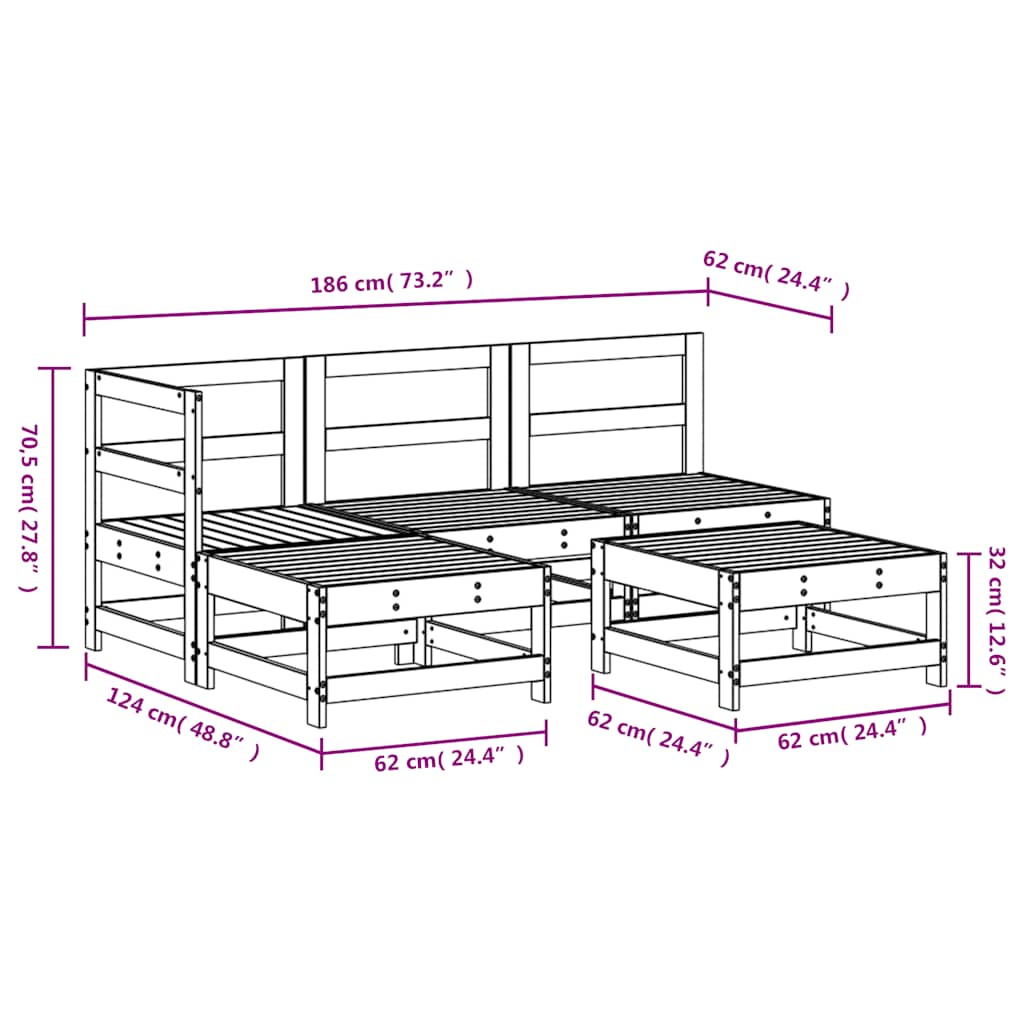 Set Salotto da Giardino 5 pz Bianco in Legno Massello di Pino | homemem39