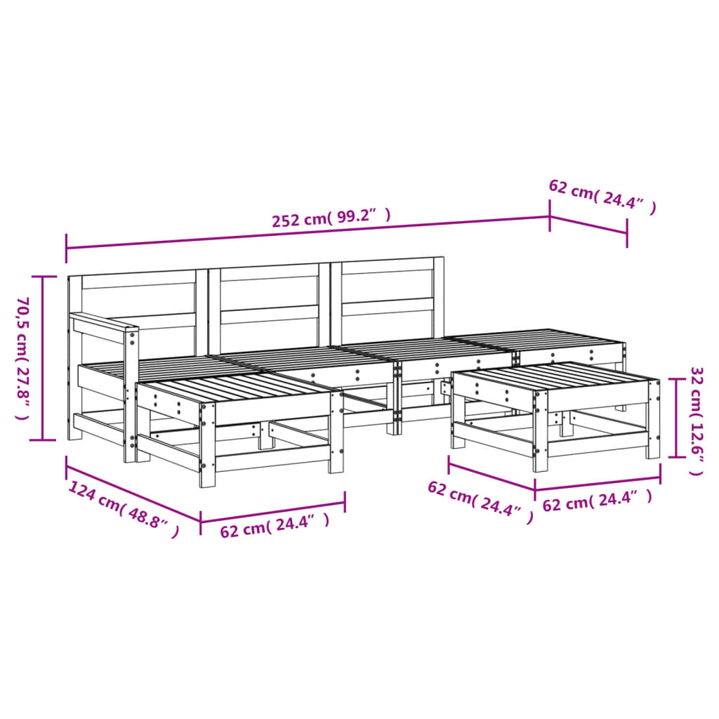 Set Salotto da Giardino 6 pz in Legno Massello di Pino | homemem39