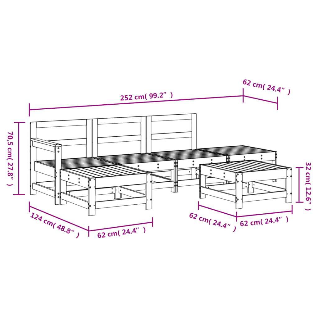 Set Salotto da Giardino 6 pz in Legno Massello di Douglas | homemem39