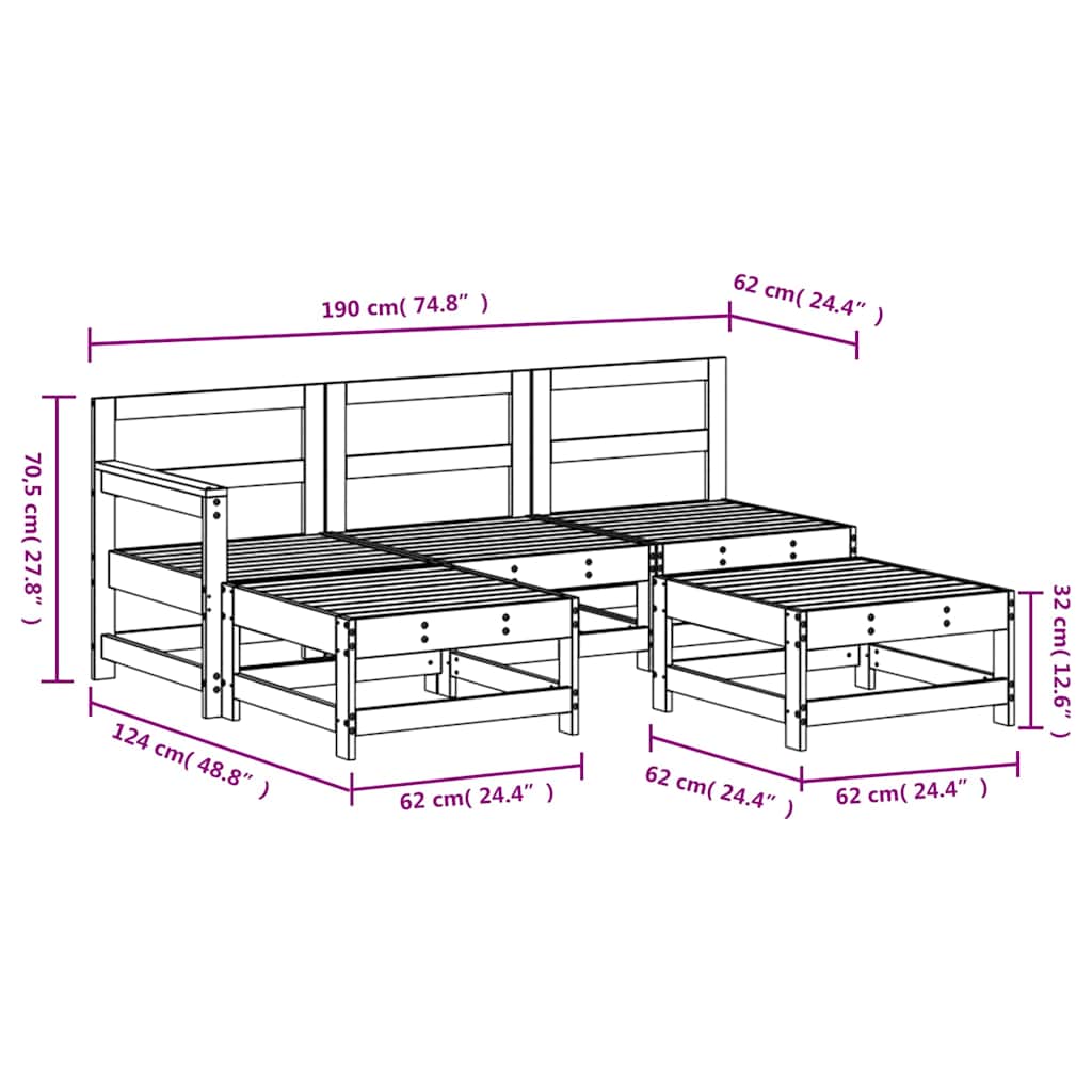 Set Salotto da Giardino 5 pz in Legno Massello di Pino | homemem39