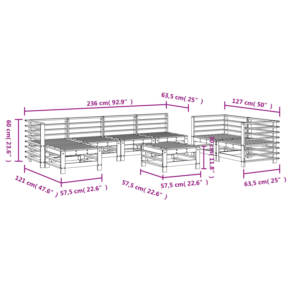 Set Salotto da Giardino 8 pz in Legno Impregnato di Pino | homemem39