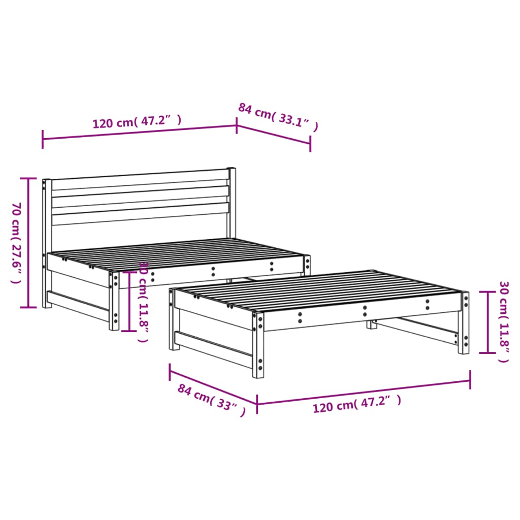 Set Salotto da Giardino 2 pz Bianco in Legno Massello di Pino | homemem39