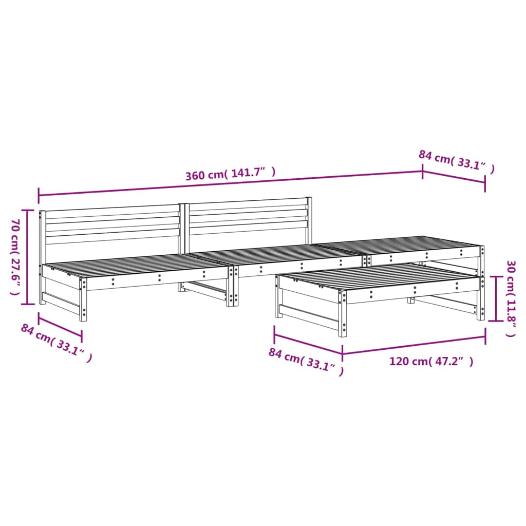 Set Salotto da Giardino 4 pz Grigio in Legno Massello di Pino | homemem39