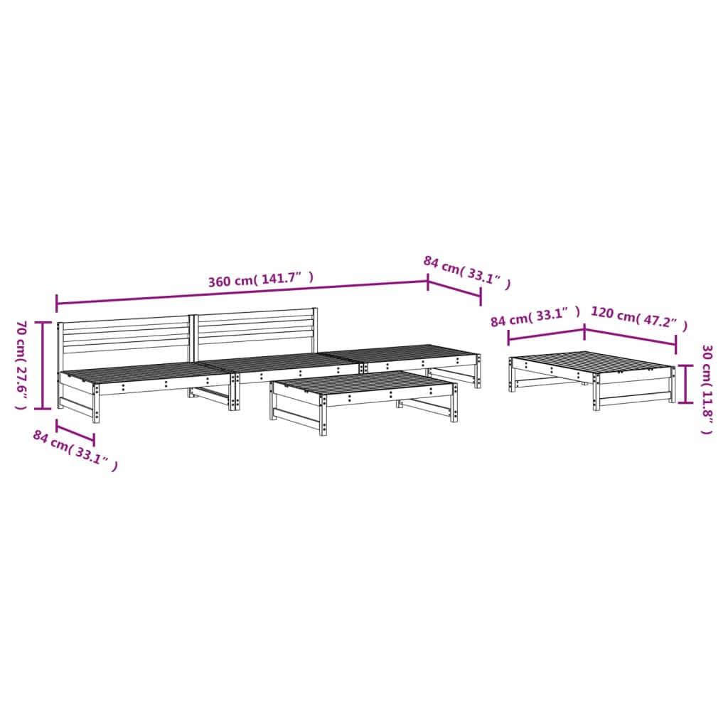 Set Salotto da Giardino 5 pz in Legno Massello di Douglas | homemem39