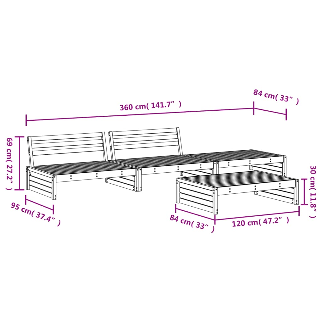 Set Salotto da Giardino 4 pz in Legno Massello di Douglas | homemem39