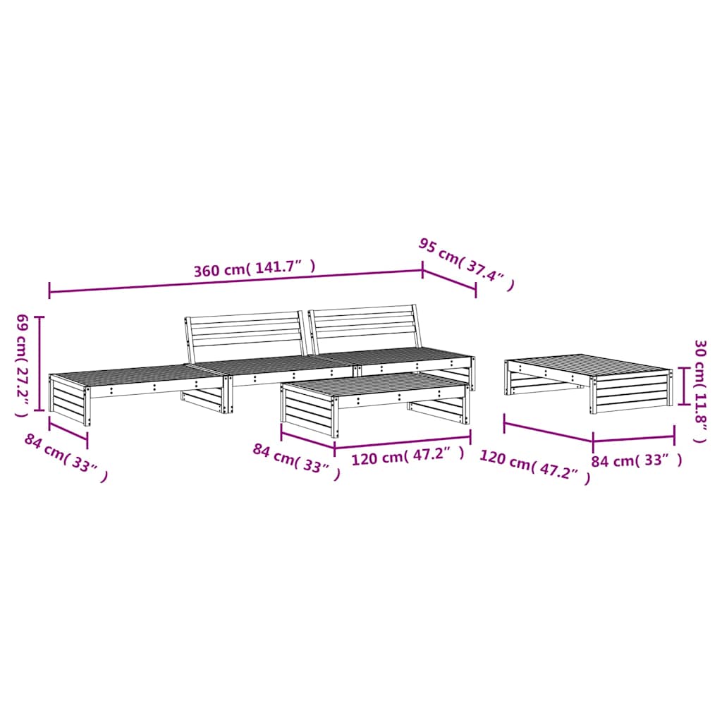 Set Salotto da Giardino 5 pz in Legno Massello di Douglas | homemem39