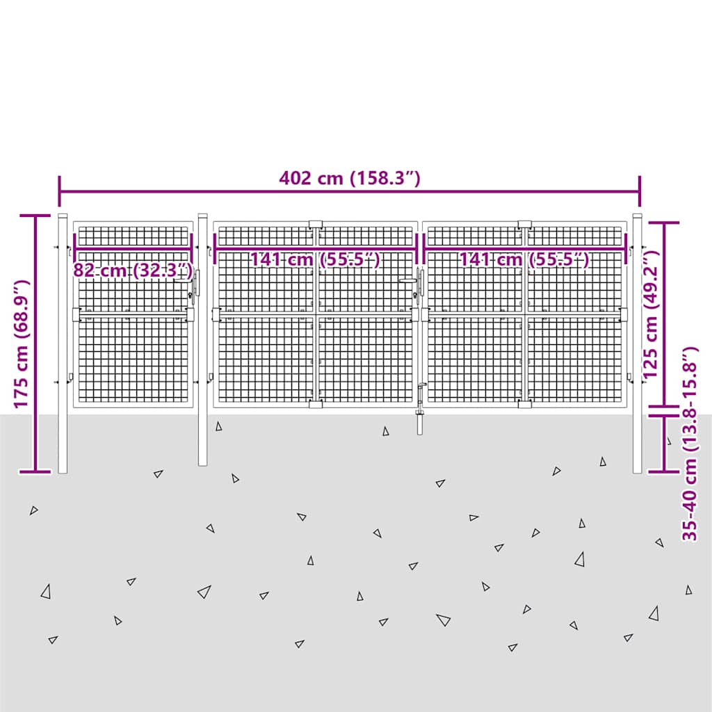 Cancello da Giardino in Rete Argento 400x125 cm in Acciaio Zincato | homemem39