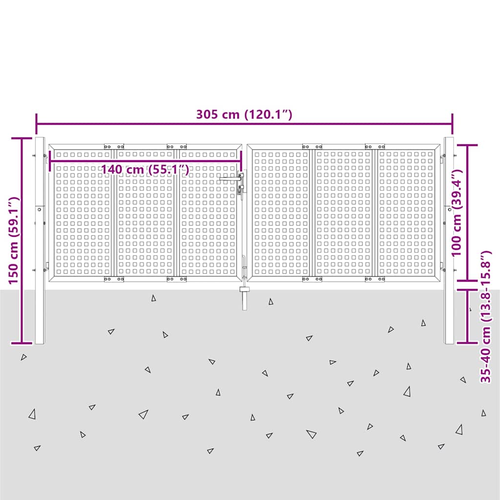 Cancello da Giardino Antracite 300x100 cm in Acciaio | homemem39