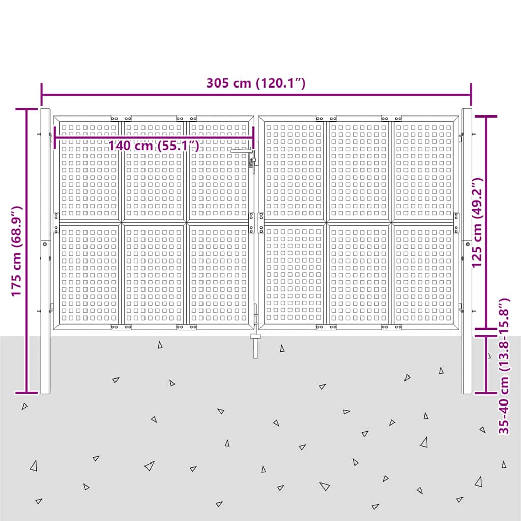 Cancello da Giardino Antracite 300x125 cm in Acciaio