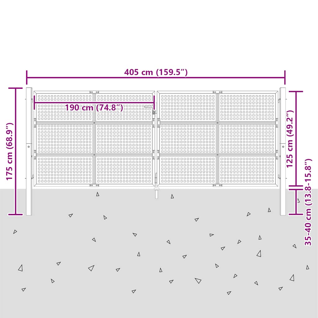Cancello da Giardino Antracite 400x125 cm in Acciaio